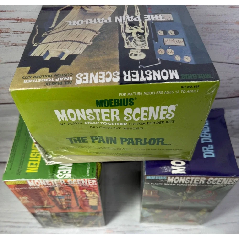 Moebius Models Monster Scenes The Pain Parlor, Mr Deadly and Frankenstein 3 lot